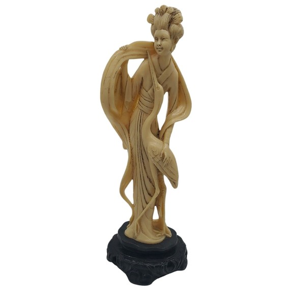 Signed A Santini Sculpture Asian Geisha 12” Stork Oriental MCM Vintage